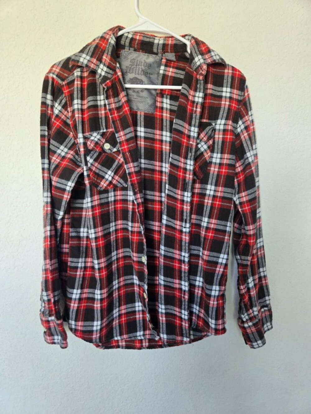 Blade Milber Men's Red Black Plaid Flannel Shirt Size Medium 100% Cotton Button - Picture 10 of 10
